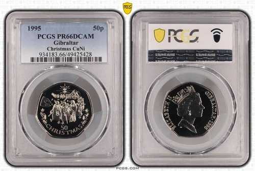 ジブラルタル Cu-Ni 50ペンス プルーフコイン 1995年 クリスマス ペンギン KM#336 PCGS PR66