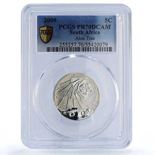 南アフリカ 5セント マロティ ドラケンスバーグ アロエ ツリー PR70 PCGS 銀貨 2009年