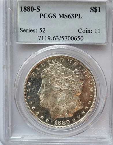 1880-S PCGS MS-63 PL モルガン・ダラー、鮮やかなカメオコントラストあり。#190