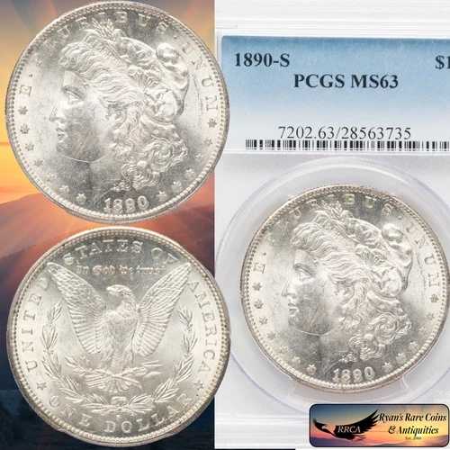 1890年 S モーガン銀貨、PCGS MS63、ブリリアントアンサーキュレート、ホワイト、C8534