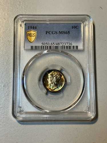 1944年製マーキュリーダイム PCGS ゴールドシールド MS65 カラフルトーンのオリジナルスキン