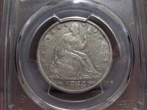 1854年 - O 着席自由の女神像ハーフドル。PCGS AU詳細。矢印。