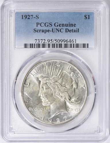 1927年 Sピース銀貨 $1 PCGS UNC 詳細 (461)