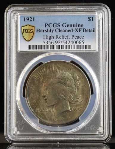 1921年ピースドル高浮き彫りPCGS XFディテール - 強力クリーニング済み