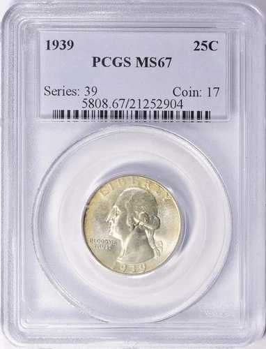 1939年ワシントンクォーター PCGS MS67