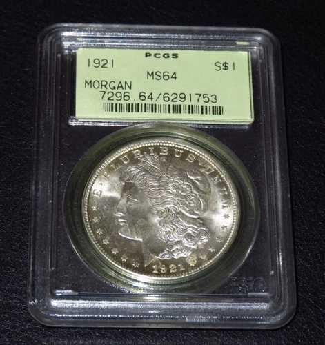 1921年モルガン・ダラー。PCGS MS64。オールドグリーンホルダー。プレミアム品質