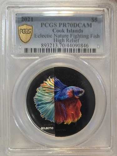 2021年 クック諸島 5ドル エクレクティックネイチャー ファイティングフィッシュ 1オンス シルバー PCGS PR 70 DCAM
