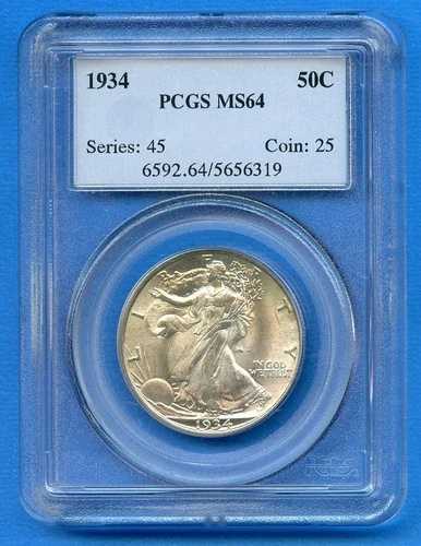 1934年 P PCGS MS64 ウォーキング・リバティ ハーフダラー シルバー 50セント 米国造幣局コイン 1934-P