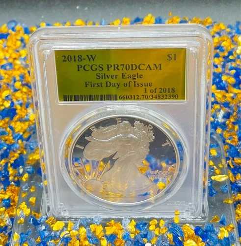 2018年 1ドル アメリカン シルバー イーグル プルーフ FDOI PCGS PR70DCAM 金箔、新品ホルダー 62,920円