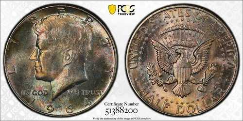 1964年 ケネディ ハーフダラー PCGS MS64 ギャラクティックトーン 新品鑑定済み