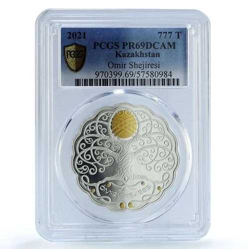 カザフスタン 777 テンゲ オミル シェジレシ KM-544 ツリー PR 69 PCGS 銀貨 2021