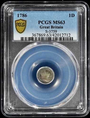 1786年 トーン加工 ジョージ3世 グレートブリテン シルバー マウンディ ペニー 1D PCGS MS 63 S-3759