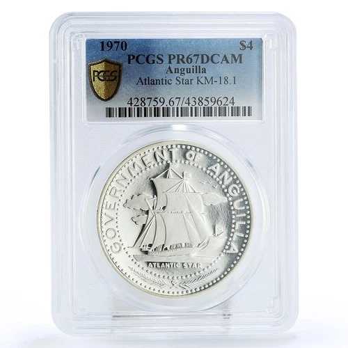 アンギラ 4ドル シップ アトランティック スター PR67 PCGS 銀貨 1970年