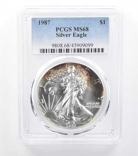 1987年 アメリカン シルバー イーグル MS68 PCGS ペリフェラルトーン *7745