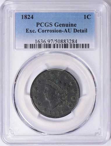 1824年 コロネットヘッド マトロン ラージセント 1セント PCGS AU 詳細