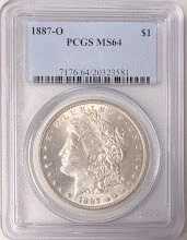 1887 O モルガン銀貨 PCGS MS-64