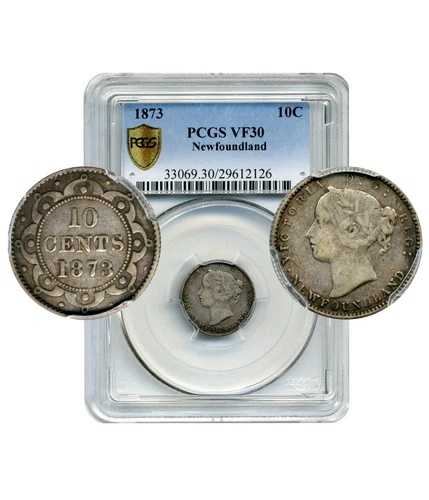 1873年ニューファンドランド10セント硬貨 - 非常に良好な状態、PCGS VF30