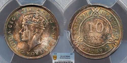 イギリス領ホンジュラス ジョージ6世 1939年 10セント PCGS MS-64 118,800円