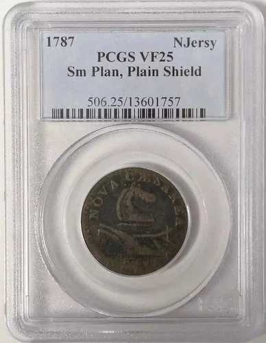 1787年 ニュージャージー州産 銅製小型プランシェット（無地） PCGS VF-25 BN 小型プラン、無地シールド
