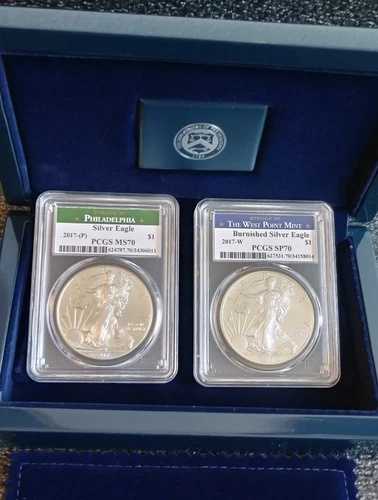 2017年 (P) & W. ミントシルバーアメリカンイーグル PCGS MS70 およびバーニッシュド PCGS SP70