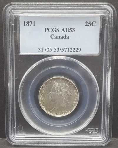 1871年カナダ25セント銀貨 PCGS AU53