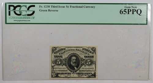 Fr. 1238 第3回発行 5セント フラクショナル通貨 PCGS ジェム ニュー 65PPQ グリーン リザーブ
