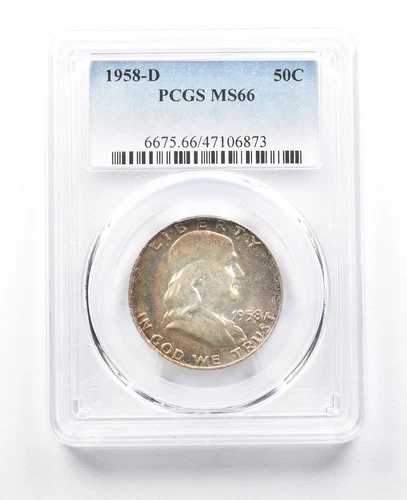 1958年-D フランクリン ハーフダラー MS66 PCGS 美しいトーン *3059