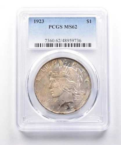 1923年 ピースシルバードル MS62 PCGS 美しいトーン *7485