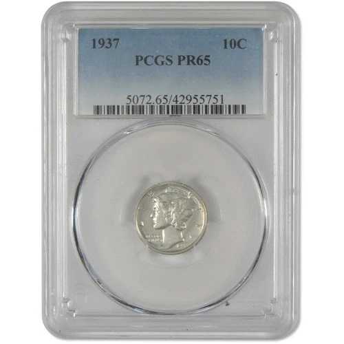 1937年 マーキュリーダイム PR 65 PCGS シルバープルーフ 10セントコイン