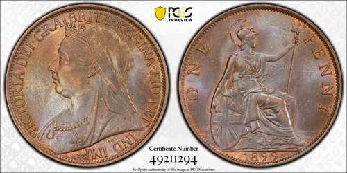 1899年 1D 1ペニー UK バストニュース S-3961 PCGS MS63BN レインボートーン インセイン 例-