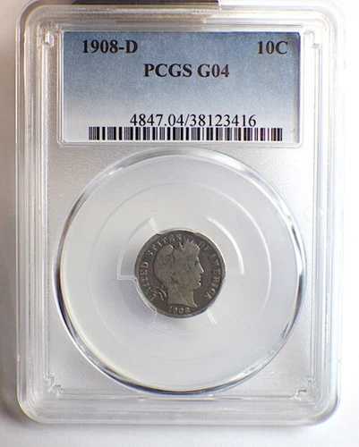 1908-D PCGS バーバーダイム G04 10セント