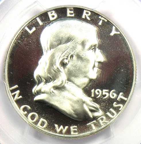 1956年プルーフ フランクリン ハーフダラー 50セント - PCGS PR68 ディープカメオ (PF68) - 600ドル相当