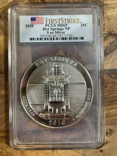 2010年 5オンス PCGS MS69 ファーストストライクアメリカ ザ・ビューティフル・ホットスプリングス シルバーコイン