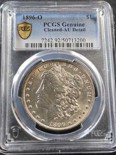 1896-O $1 モーガン シルバー ダラー PCGS ゴールド シールド クリーニング済み - AU 詳細 希少な主要日付!