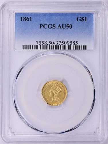 1861年 1ドル金貨 PCGS AU-50 コイン G$1 ほぼ未使用 タイプ3 T3ドル