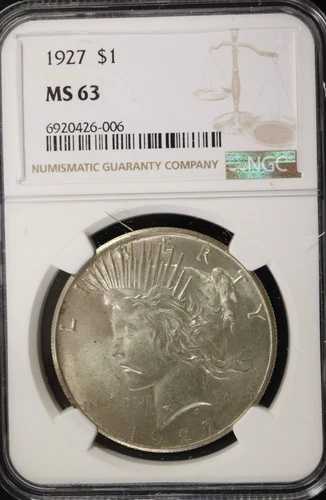 1927年 P $1 ピース銀貨 PCGS MS63