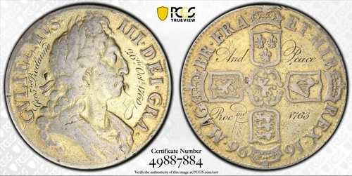 1696年 イギリス クラウン 3rd 胸像 八つ折り PCGS F *同時代碑銘*