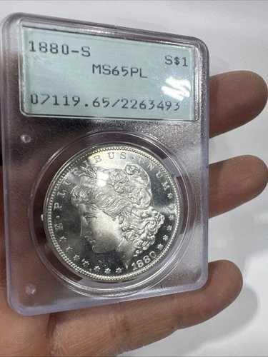 1880年代-S サンフランシスコ モルガン シルバー $1 PCGS Ms65 Pl プルーフ ライク オールド ラトルケース