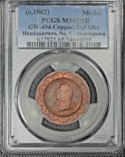 1862年銅メダル ジョージ・ワシントン本部モリスタウン、#7、PCGS MS65RB