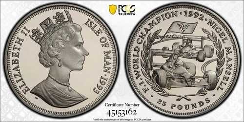 マン島 25ポンド プルーフコイン 1993 KM#346 フォーミュラ ナイジェル・マンセル PCGS PR68 トップ