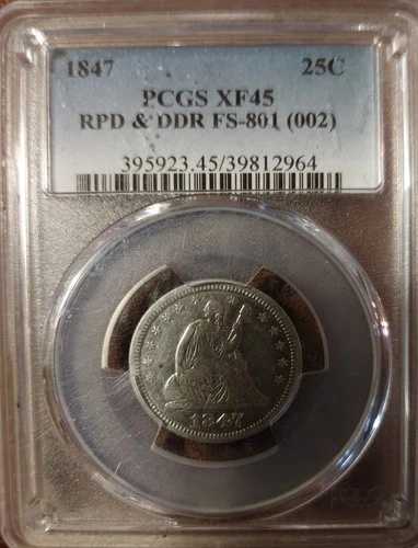 1847年 着席自由の女神像 25セント硬貨 PCGS XF45