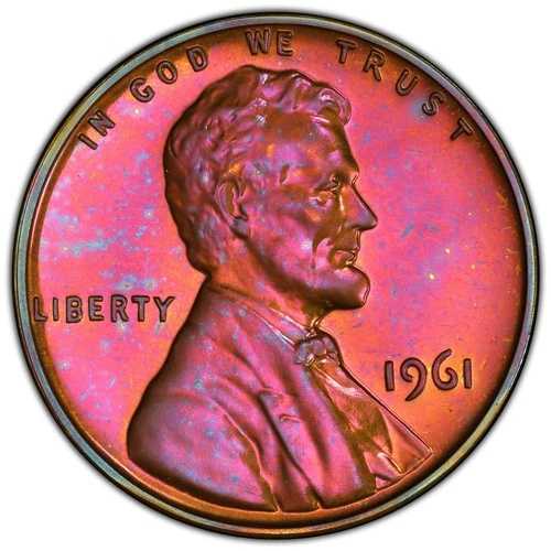 1961 1c ??PCGS PR-67RB リンカーン セント プルーフ 燃えるようなピンクとほんのり紫色!
