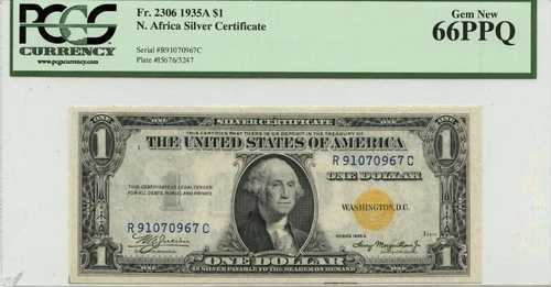 1935A 1ドル 北アフリカ銀貨証明書 FR#2306 PCGS GEM 66 PPQ