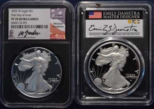 2022 プルーフ シルバー イーグル NGC & PCGS 署名 PF 70 ウルトラ カメオ 2 コイン セット!