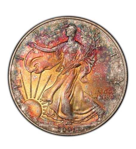 2001年 ASE アメリカン シルバー イーグル $1 PCGS MS67 美しいモンスタートーン