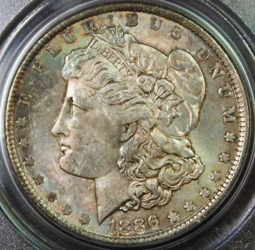 1886年モルガン銀貨、PCGS MS-64トーン