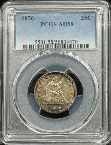 1876年 P 着席リバティクォーター PCGS AU-58 レインボートーン