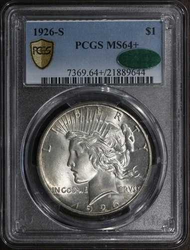 1926-S (MS64+ CAC) ピース シルバー ダラー $1 PCGS - 日付がもっと正確!