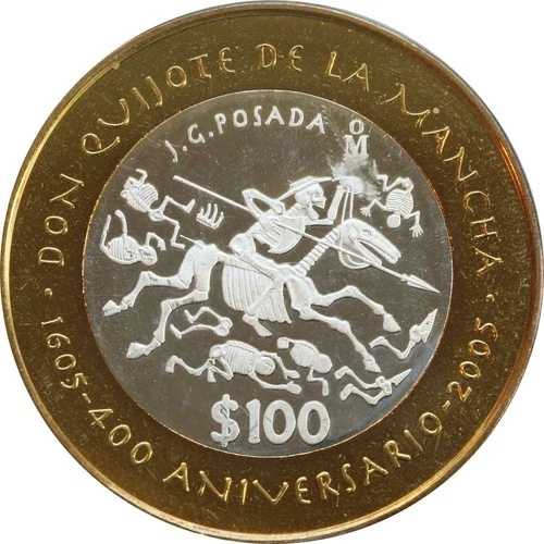 メキシコ 100ペソ 2005年 ドン・キホーテ400周年記念 コイン PCGS PL67. KM# 705