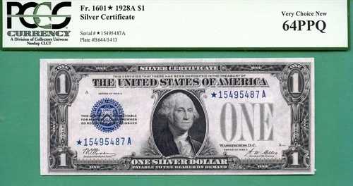 ***** スター ***** 1928A $1 SC *** PCGS CU 64 PPQ *** Fr 1601* 1928 A スター *****